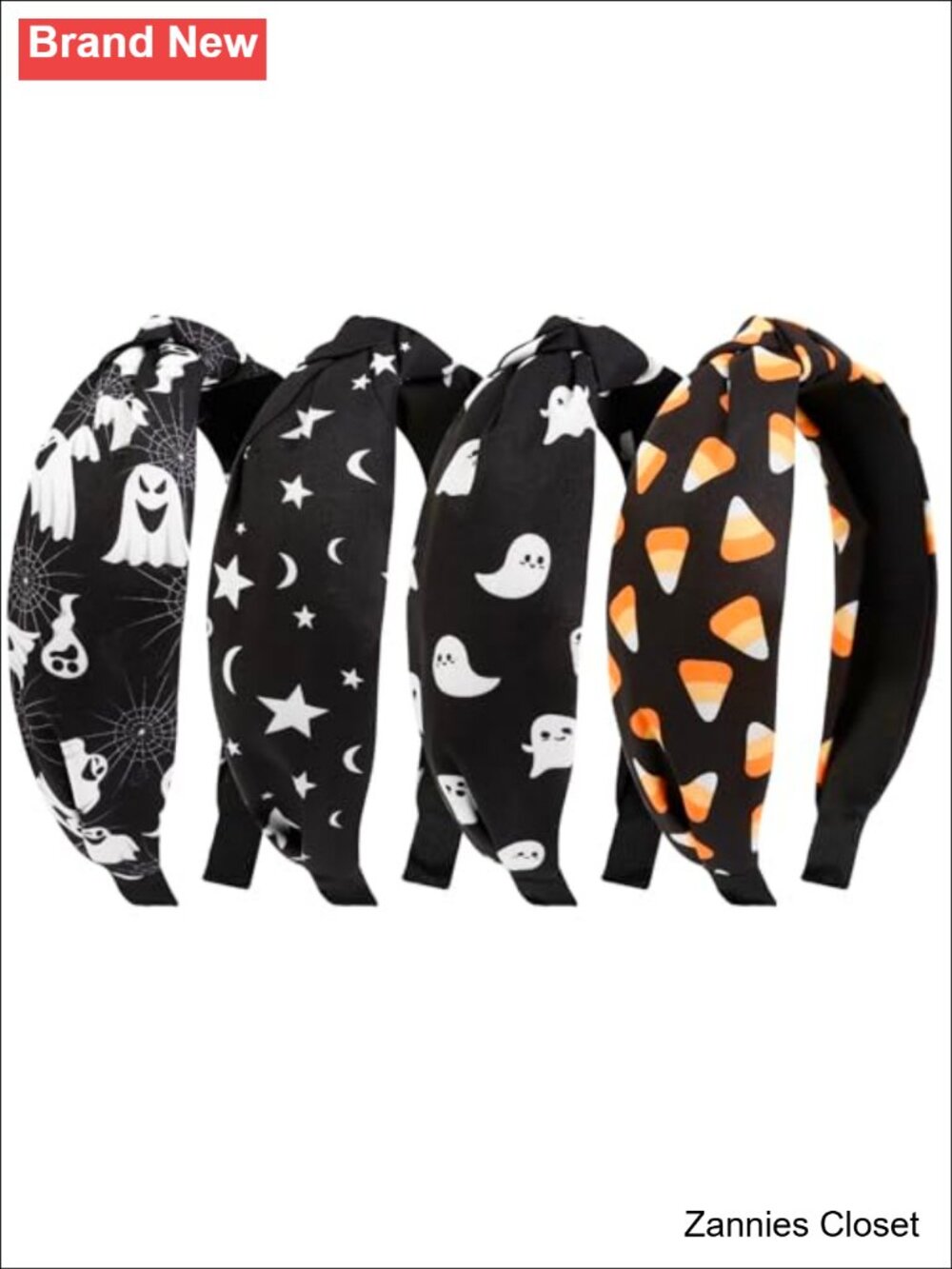 👻 Halloween Knotted Headbands 4PCS Set Plastic Cloth Fabric Spooky Ghost Candy